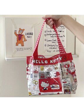 Adorable Red Hello Kitty Transparent Makeup & Storage Bag Large Capacity, Travel